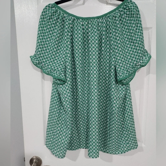 Max Studio Green Crepe Short Sleeve Ruffle Blouse in Size 2X - Picture 8 of 9